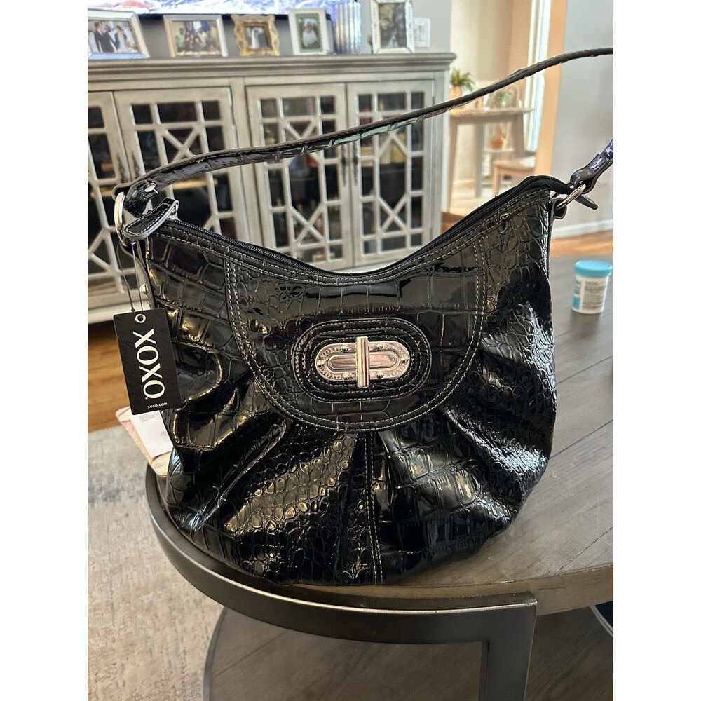 XOXO Vintage Black Patent Hobo Style Handbag NWT